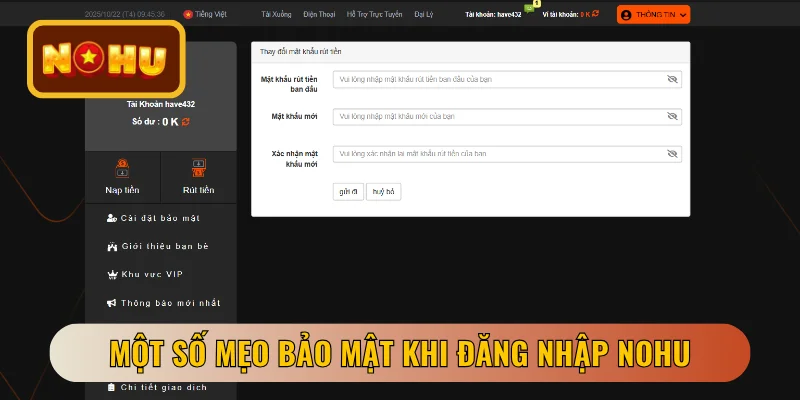 Một số mẹo bảo mật khi Đăng nhập NOHU